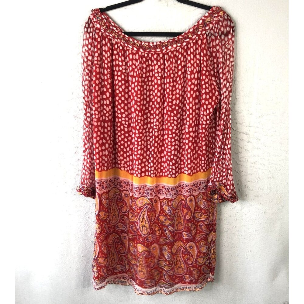 Paul Ropp Dress Women M  Red White Polka Dot Paisley Boho Rayon Art Statement